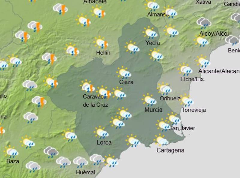 More weather warnings for rain and hail: Murcia weekly forecast May 12-15